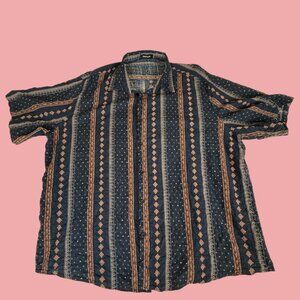 VatPave Men's 3XL Navy Blue Unique Graphic- Short Sleeve Button Up -Beautiful!
